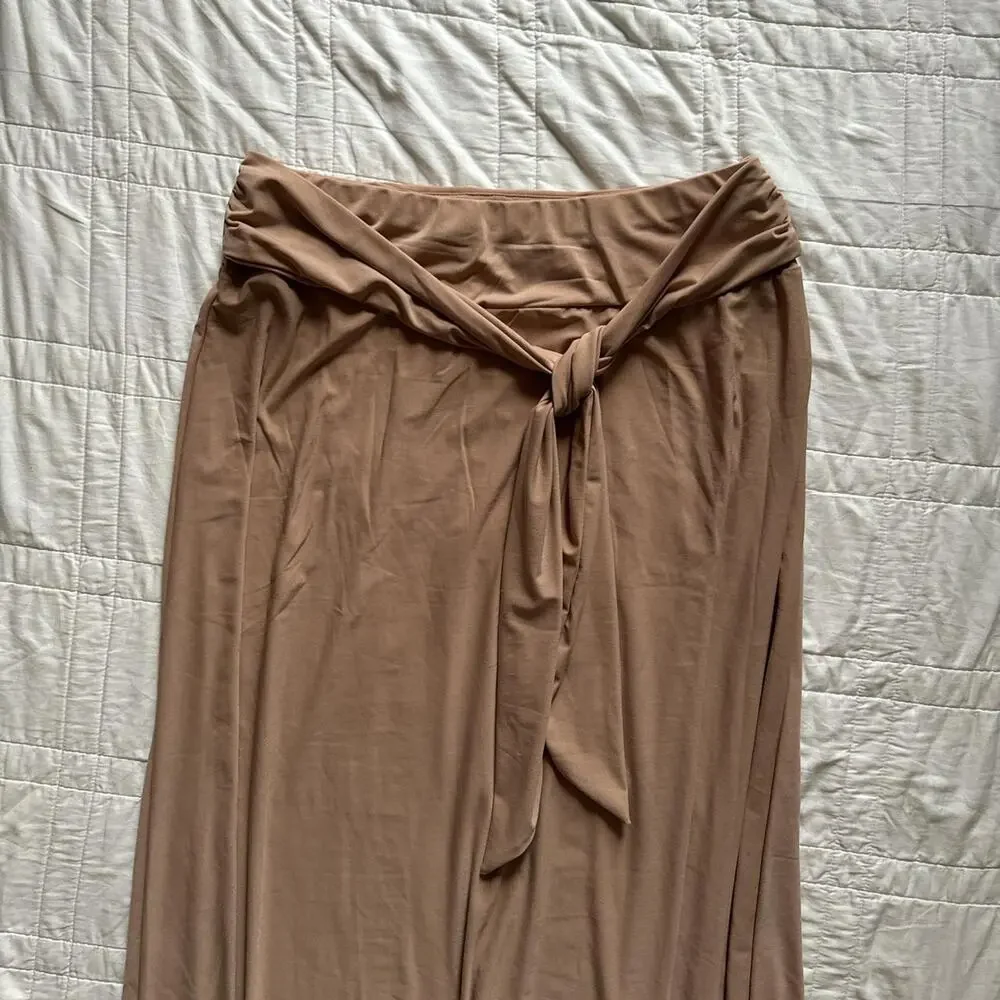 NY Collection neutral beige maxi skirt womens L layering minimalist stretchy - Picture 2 of 8